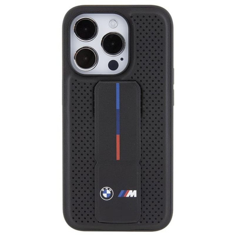BMW BMHCP15LGSPPRK Apple iPhone 15 Pro dėklas Grip Stand Smooth & Perforated, juodas