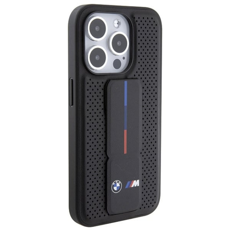 BMW BMHCP15LGSPPRK Apple iPhone 15 Pro dėklas Grip Stand Smooth & Perforated, juodas