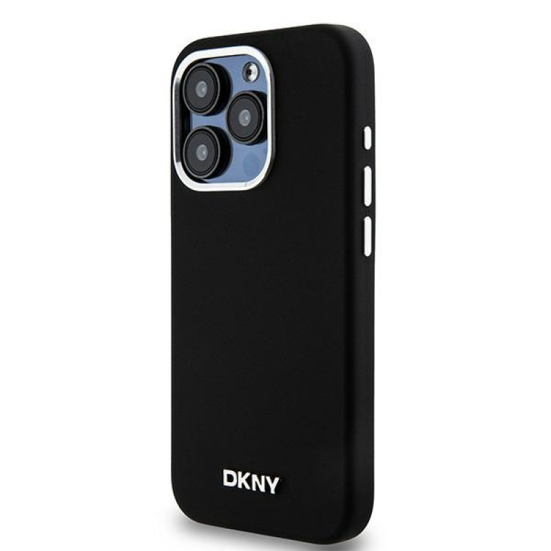 DKNY Apple iPhone 15 Pro dėklas Liquid Silicone Small Metal Logo MagSafe, juodas