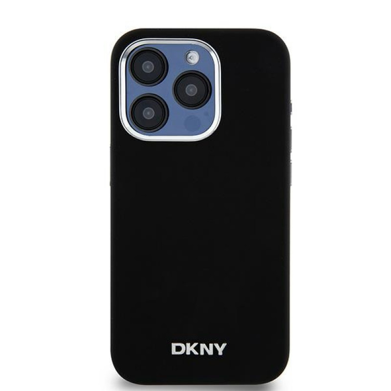 DKNY Apple iPhone 15 Pro dėklas Liquid Silicone Small Metal Logo MagSafe, juodas