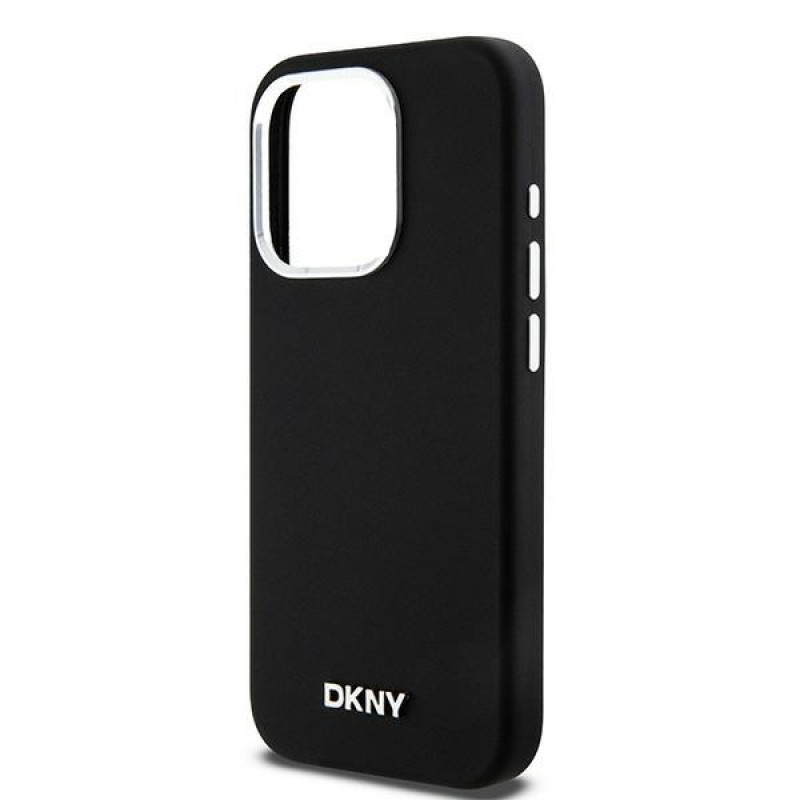 DKNY Apple iPhone 15 Pro dėklas Liquid Silicone Small Metal Logo MagSafe, juodas