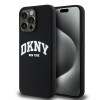 DKNY Apple iPhone 15 Pro Max kietasis dėklas Liquid Silicone White Printed Logo MagSafe, juodas