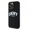 DKNY Apple iPhone 15 Pro Max kietasis dėklas Liquid Silicone White Printed Logo MagSafe, juodas