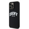 DKNY Apple iPhone 15 Pro Max kietasis dėklas Liquid Silicone White Printed Logo MagSafe, juodas