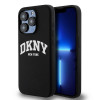 DKNY Apple iPhone 14 Pro dėklas Liquid Silicone White Printed Logo MagSafe, juodas