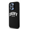 DKNY Apple iPhone 14 Pro dėklas Liquid Silicone White Printed Logo MagSafe, juodas