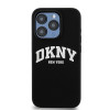 DKNY Apple iPhone 14 Pro dėklas Liquid Silicone White Printed Logo MagSafe, juodas
