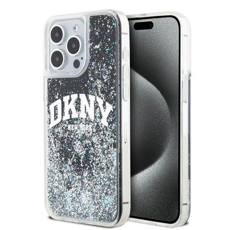 DKNY Apple iPhone 15 Pro Max kietasis dėklas Liquid Glitter Big Logo, juodas