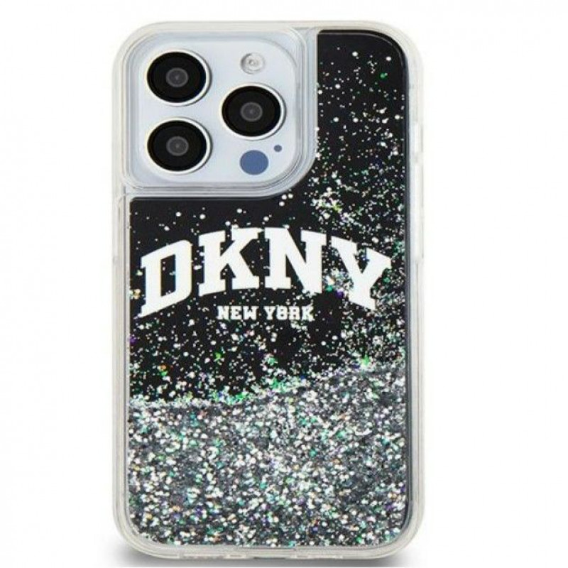 DKNY Apple iPhone 15 Pro Max kietasis dėklas Liquid Glitter Big Logo, juodas