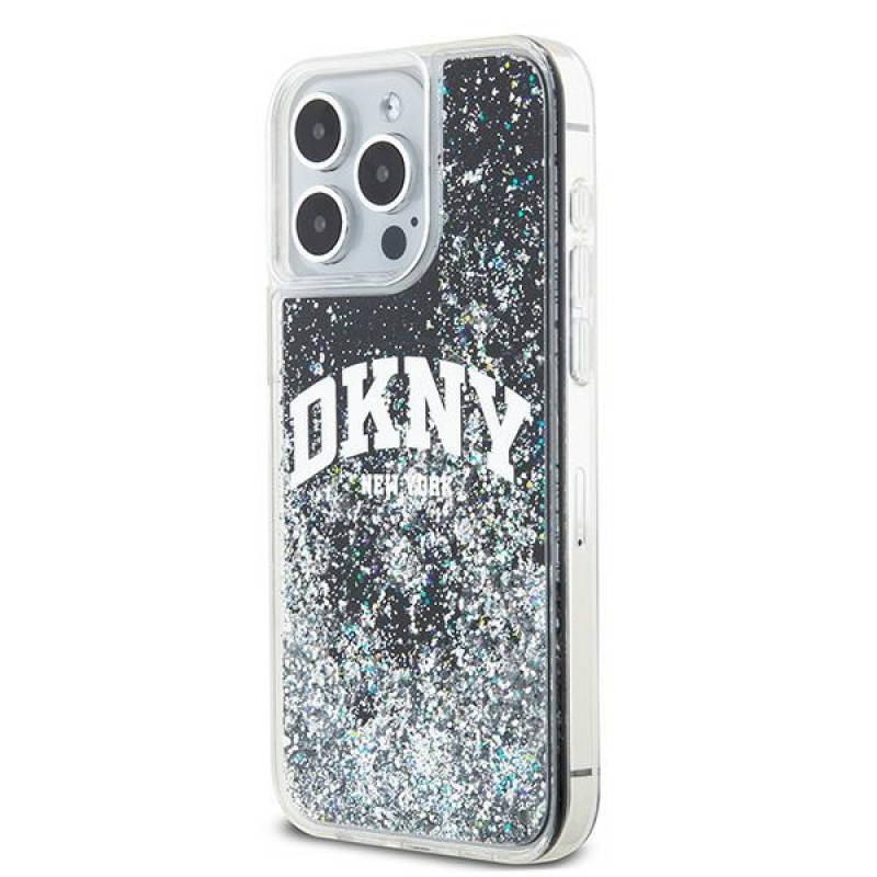 DKNY Apple iPhone 15 Pro Max kietasis dėklas Liquid Glitter Big Logo, juodas