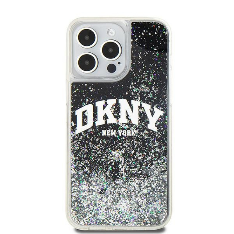 DKNY Apple iPhone 15 Pro Max kietasis dėklas Liquid Glitter Big Logo, juodas