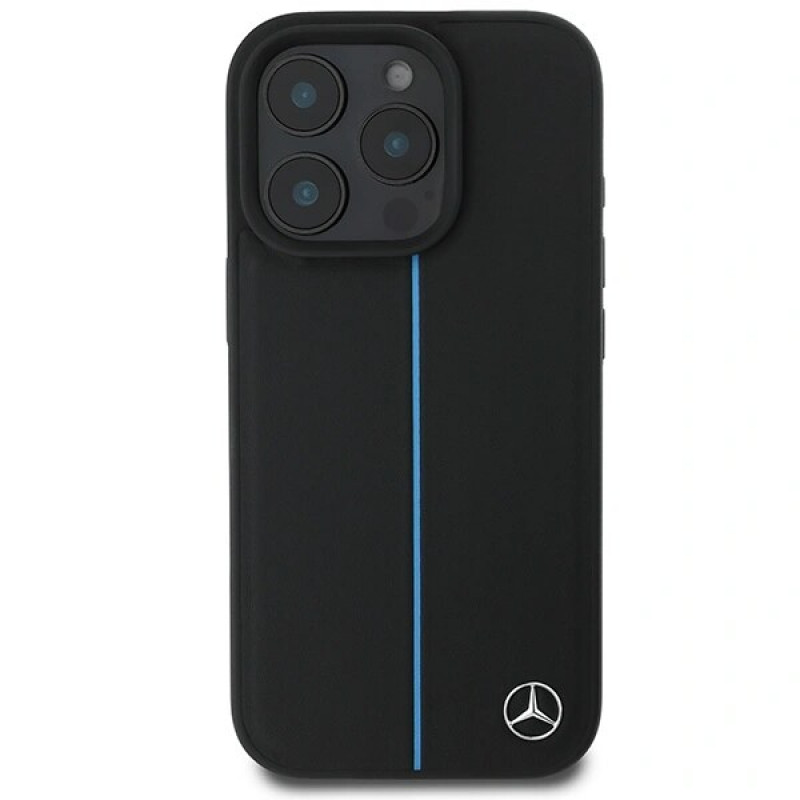Mercedes MEHMP16L23RURBK Apple iPhone 16 Pro kietasis dėklas MB Blue Line Leather MagSafe, juodas