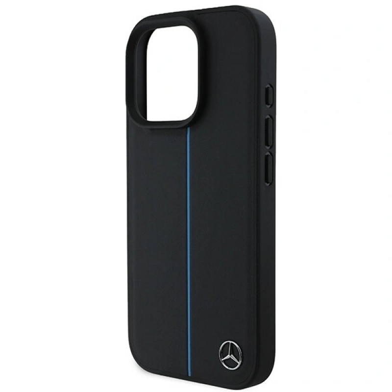 Mercedes MEHMP16L23RURBK Apple iPhone 16 Pro kietasis dėklas MB Blue Line Leather MagSafe, juodas