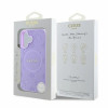 Guess Saffiano Peony Stamp MagSafe dėklas, skirtas Apple iPhone 16, purpurinis