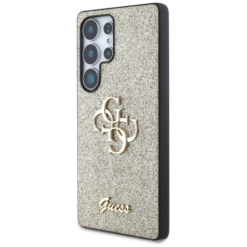 Guess Fixed Glitter Big 4G Metal Logo kietas dėklas, skirtas Samsung Galaxy S25 Ultra, auksinis