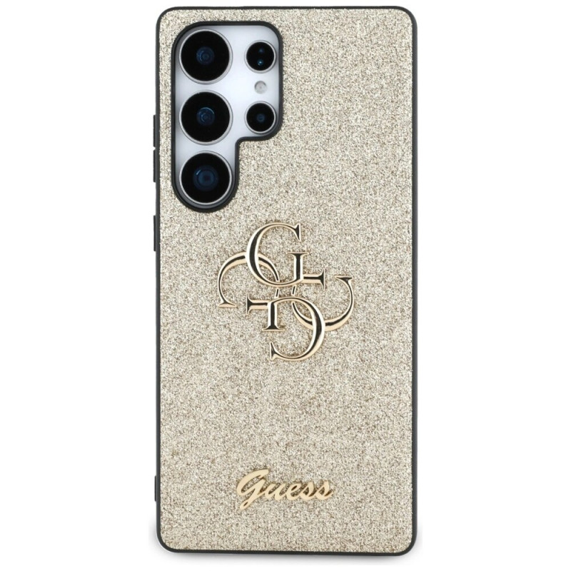 Guess Fixed Glitter Big 4G Metal Logo kietas dėklas, skirtas Samsung Galaxy S25 Ultra, auksinis