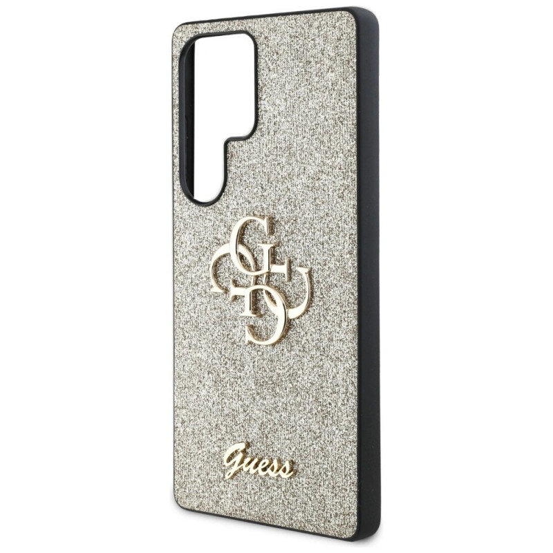 Guess Fixed Glitter Big 4G Metal Logo kietas dėklas, skirtas Samsung Galaxy S25 Ultra, auksinis