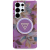 Guess Glitter Flowers Triangle Buttons MagSafe dėklas, skirtas Samsung Galaxy S25 Ultra, purpurinis