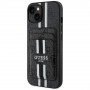 Guess Guess 4G Stripes MagSafe Wallet dėklas su pinigine, skirtas Apple iPhone 15, juodas