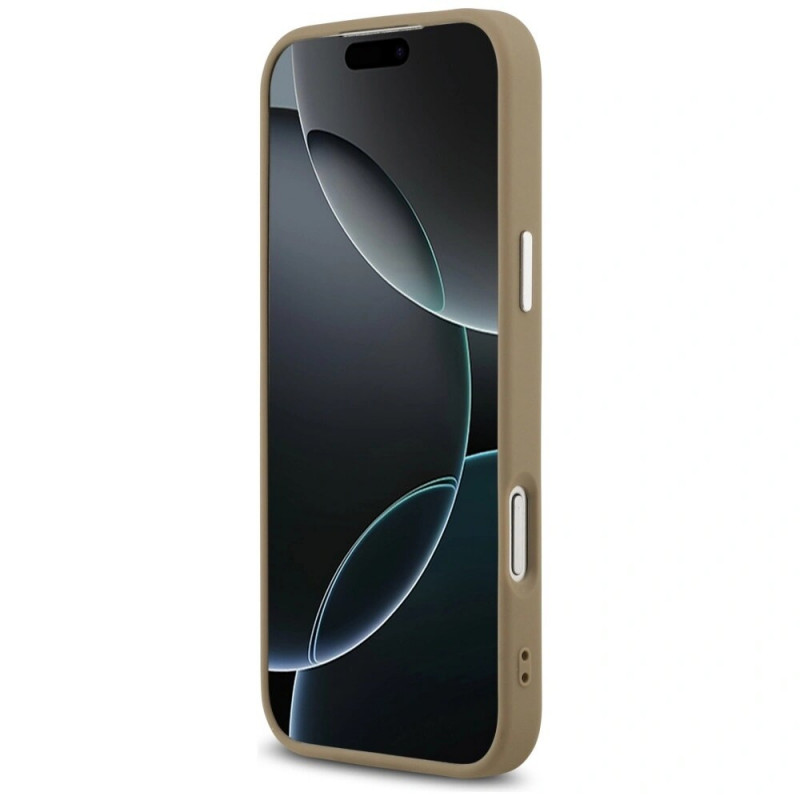 Guess Grained Triangle Logo MagSafe kietas dėklas, skirtas Apple iPhone 17 Pro Max, rudas