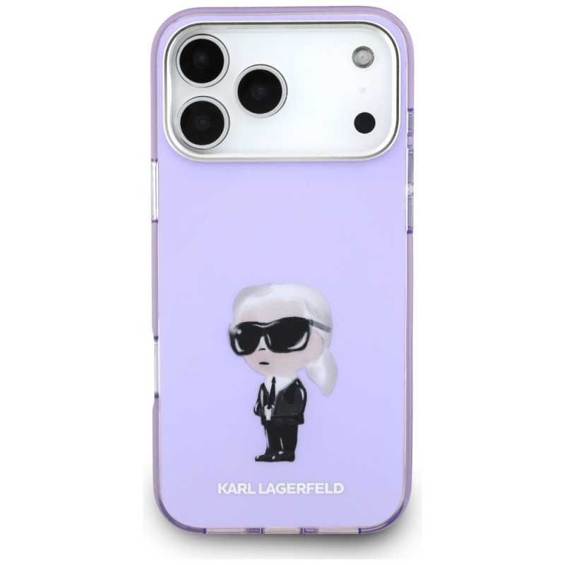 Karl Lagerfeld KLD22568 IML Aquarelle Karl & Choupette & Logo MagSafe dėklas, skirtas Apple iPhone 17 Pro Max, purpurinis