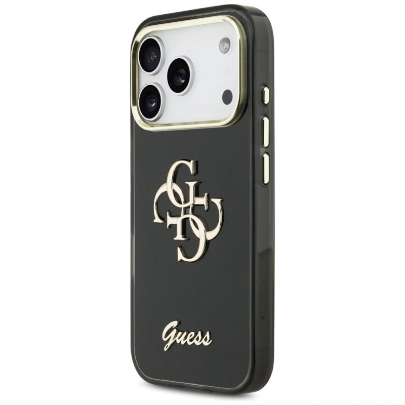 Guess GUE5344 IML 4G Script Metal kietasis dėklas, skirtas Apple iPhone 17 Pro Max, juodas