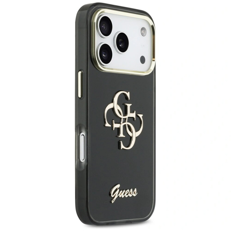 Guess GUE5344 IML 4G Script Metal kietasis dėklas, skirtas Apple iPhone 17 Pro Max, juodas