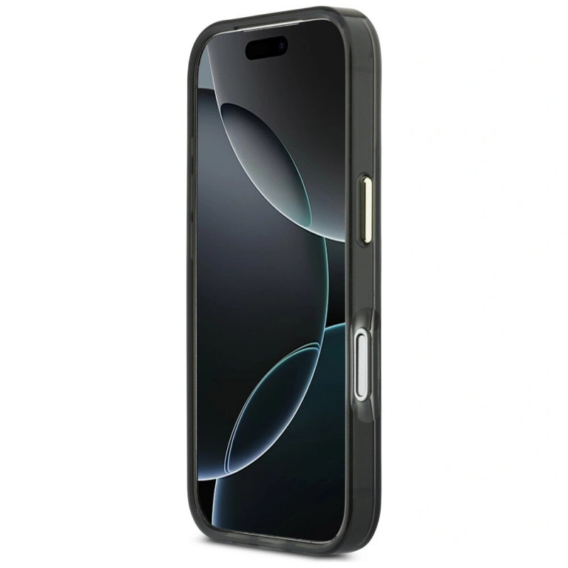 Guess GUE5344 IML 4G Script Metal kietasis dėklas, skirtas Apple iPhone 17 Pro Max, juodas