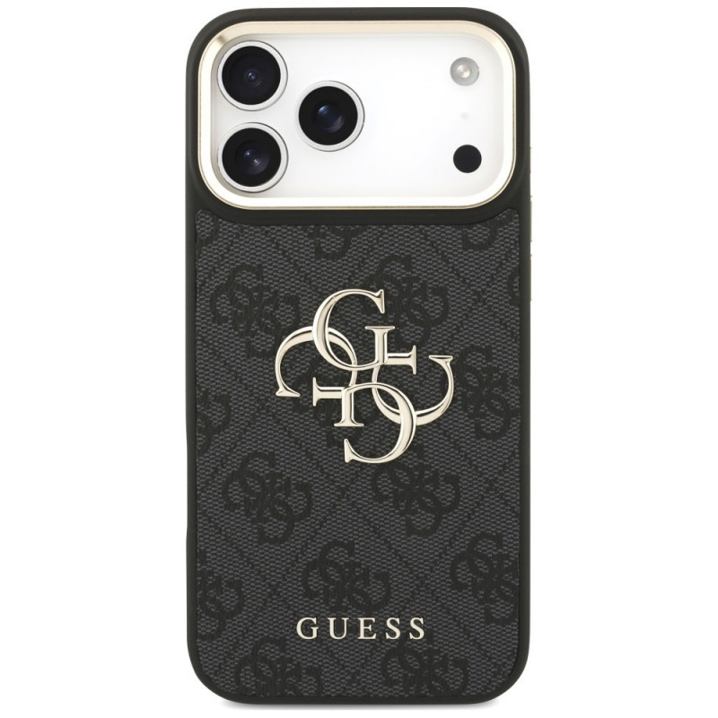 Guess 4G Big 4G Classic Logo Big Strap Metal Buttons dėklas su dirželiu, skirtas Apple iPhone 18 Pro Max / 17 Pro Max, juodas