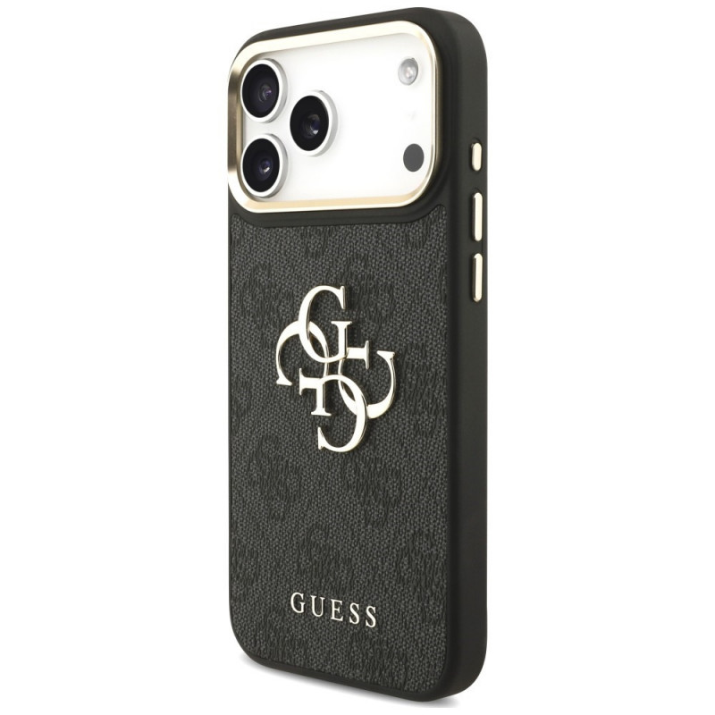 Guess 4G Big 4G Classic Logo Big Strap Metal Buttons dėklas su dirželiu, skirtas Apple iPhone 18 Pro / 17 Pro, juodas