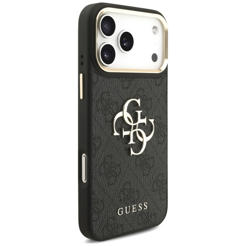 Guess 4G Big 4G Classic Logo Big Strap Metal Buttons dėklas su dirželiu, skirtas Apple iPhone 18 Pro / 17 Pro, juodas