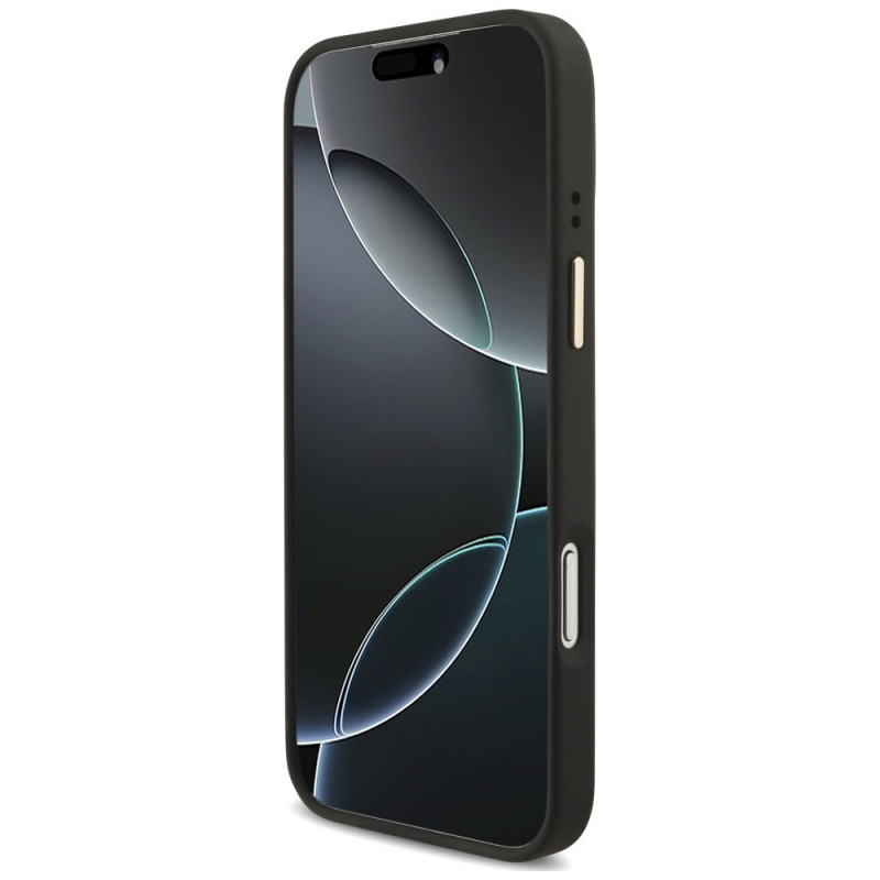 Guess 4G Big 4G Classic Logo Big Strap Metal Buttons dėklas su dirželiu, skirtas Apple iPhone 18 Pro / 17 Pro, juodas