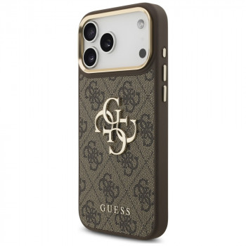 Guess 4G Big 4G Classic Logo Big Strap Metal Buttons dėklas su dirželiu, skirtas Apple iPhone 18 Pro / 17 Pro, rudas