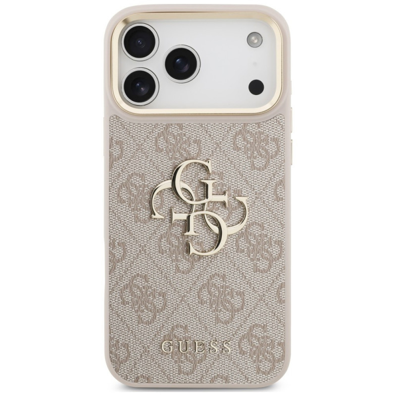 Guess 4G Big 4G Classic Logo Big Strap Metal Buttons dėklas su dirželiu, skirtas Apple iPhone 18 Pro Max / 17 Pro Max, rožinis