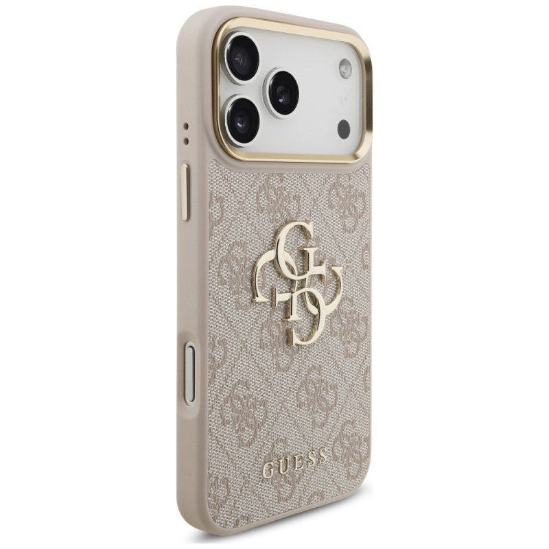 Guess 4G Big 4G Classic Logo Big Strap Metal Buttons dėklas su dirželiu, skirtas Apple iPhone 18 Pro Max / 17 Pro Max, rožinis