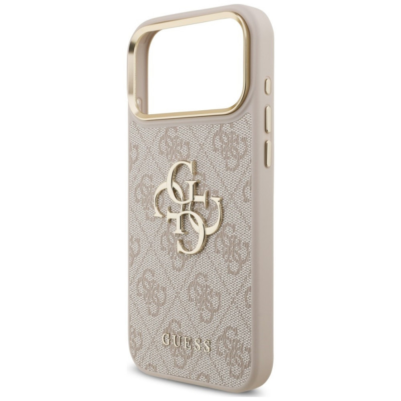 Guess 4G Big 4G Classic Logo Big Strap Metal Buttons dėklas su dirželiu, skirtas Apple iPhone 18 Pro Max / 17 Pro Max, rožinis