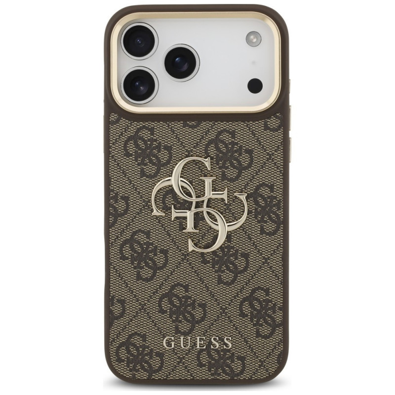 Guess 4G Big 4G Classic Logo Big Strap Metal Buttons dėklas su dirželiu, skirtas Apple iPhone 18 Pro Max / 17 Pro Max, rudas