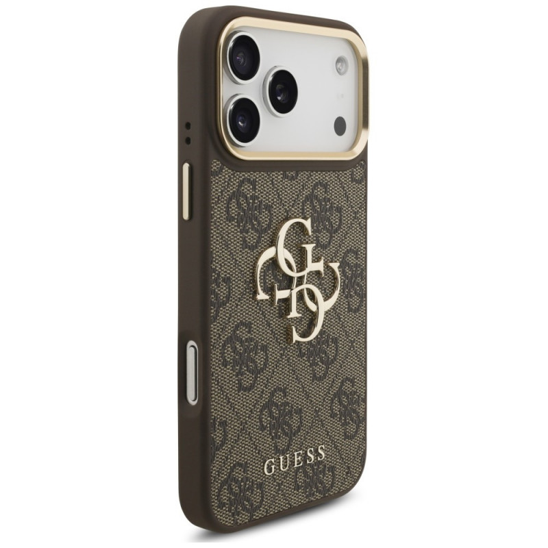 Guess 4G Big 4G Classic Logo Big Strap Metal Buttons dėklas su dirželiu, skirtas Apple iPhone 18 Pro Max / 17 Pro Max, rudas
