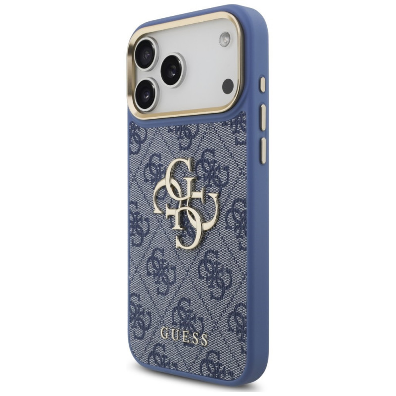 Guess 4G Big 4G Classic Logo Big Strap Metal Buttons dėklas su dirželiu, skirtas Apple iPhone 18 Pro Max / 17 Pro Max, mėlynas