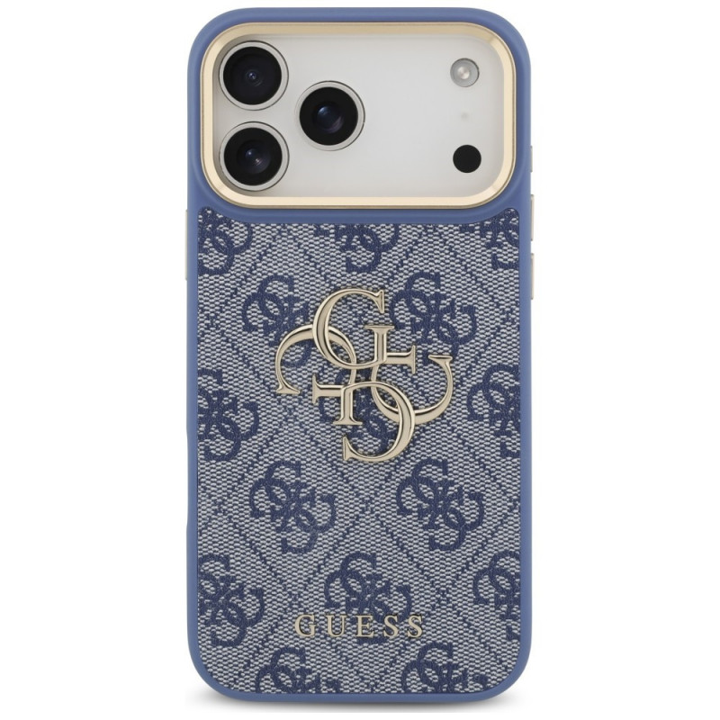 Guess 4G Big 4G Classic Logo Big Strap Metal Buttons dėklas su dirželiu, skirtas Apple iPhone 18 Pro Max / 17 Pro Max, mėlynas