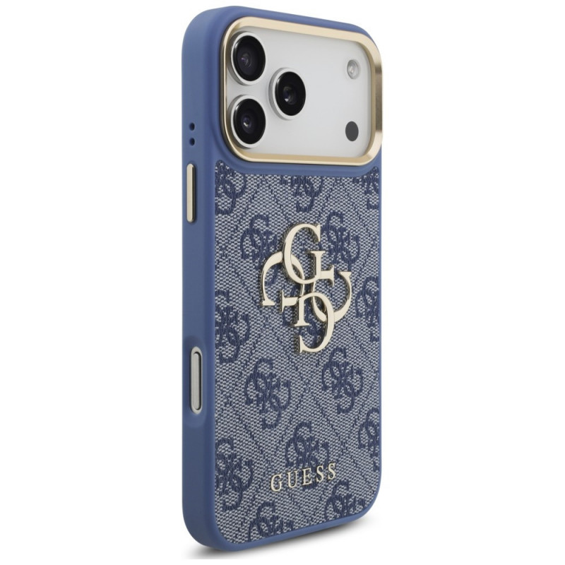 Guess 4G Big 4G Classic Logo Big Strap Metal Buttons dėklas su dirželiu, skirtas Apple iPhone 18 Pro Max / 17 Pro Max, mėlynas