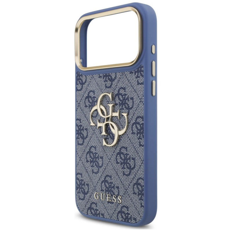 Guess 4G Big 4G Classic Logo Big Strap Metal Buttons dėklas su dirželiu, skirtas Apple iPhone 18 Pro Max / 17 Pro Max, mėlynas