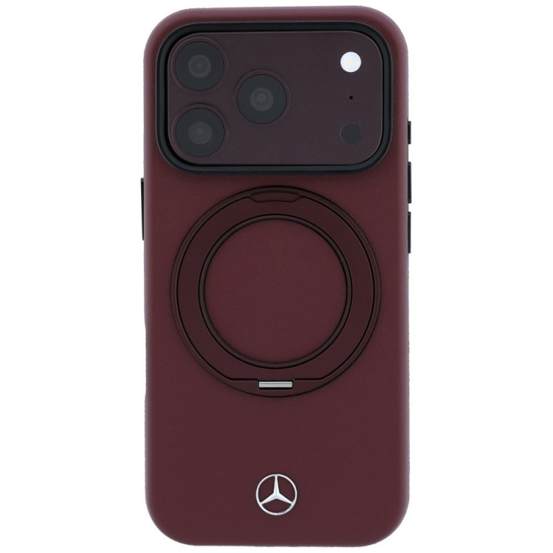 Mercedes-Benz odinis Leather with Ring Stand MagSafe dėklas, skirtas Apple iPhone 18 Pro Max / 17 Pro Max, bordo