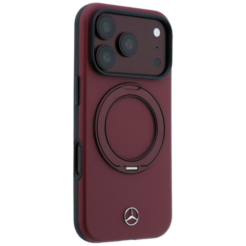 Mercedes-Benz odinis Leather with Ring Stand MagSafe dėklas, skirtas Apple iPhone 18 Pro Max / 17 Pro Max, bordo