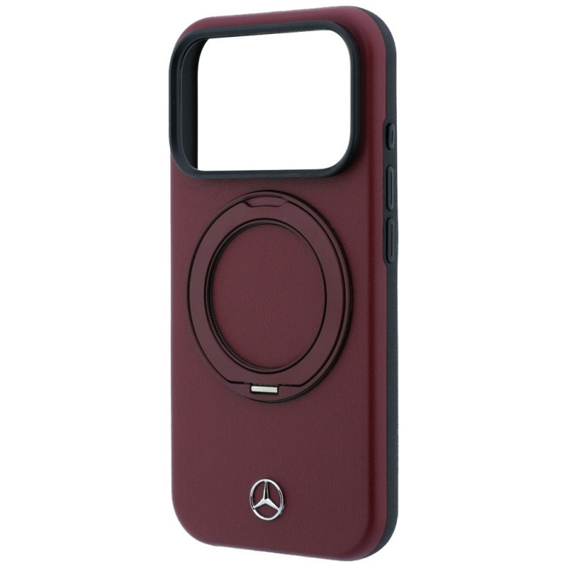 Mercedes-Benz odinis Leather with Ring Stand MagSafe dėklas, skirtas Apple iPhone 18 Pro Max / 17 Pro Max, bordo