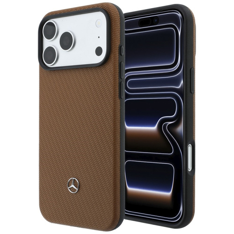Mercedes-Benz Grill Pattern Leather MagSafe dėklas ir kortelių piniginės rinkinys, skirtas Apple iPhone 18 Pro Max / 17 Pro Max, camel