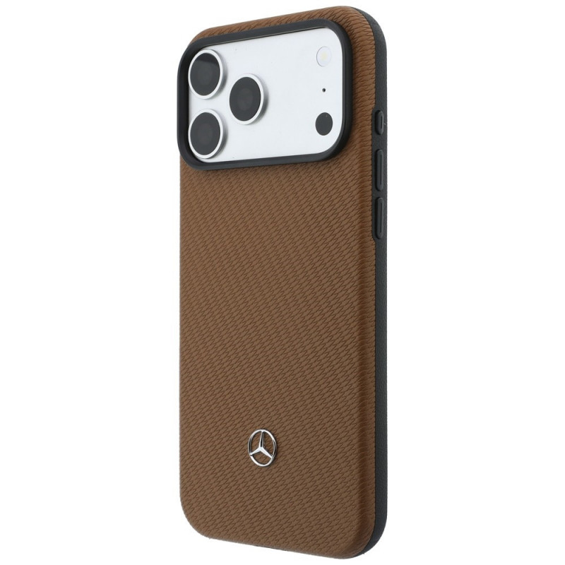 Mercedes-Benz Grill Pattern Leather MagSafe dėklas ir kortelių piniginės rinkinys, skirtas Apple iPhone 18 Pro Max / 17 Pro Max, camel