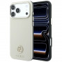 Guess GUE005545 Grained Round Strass Logo MagSafe dėklas, skirtas Apple iPhone 18 Pro / 17 Pro, smėlio spalvos
