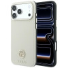 Guess GUE005545 Grained Round Strass Logo MagSafe dėklas, skirtas Apple iPhone 18 Pro / 17 Pro, smėlio spalvos