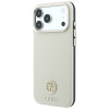 Guess GUE005545 Grained Round Strass Logo MagSafe dėklas, skirtas Apple iPhone 18 Pro / 17 Pro, smėlio spalvos